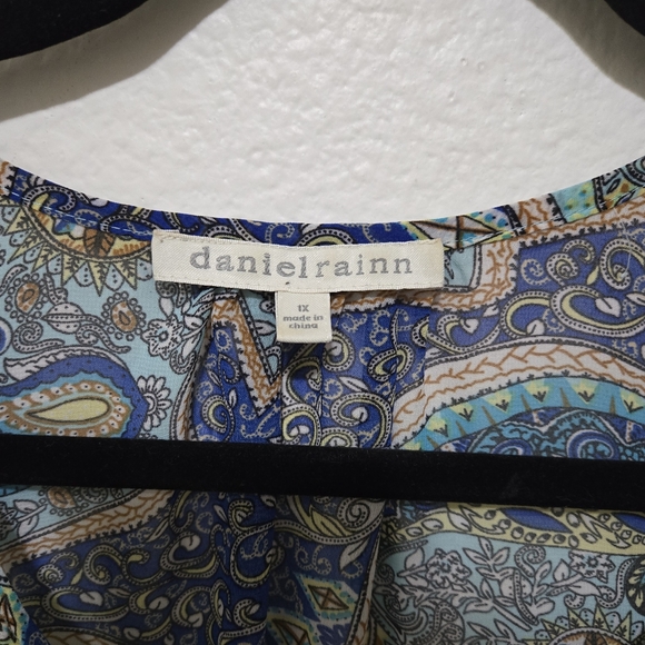 DANIEL RAINN Blue Boho Style Short Cap Sleeve Sheer Blouse Crochet Lace Size 1X - Picture 8 of 10